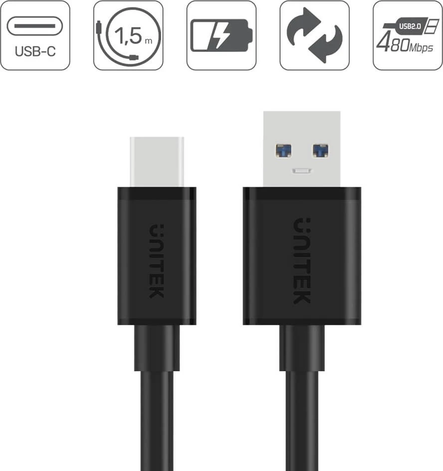 Kabel USB-C 2.0, 1,5 m, črn — Unitek