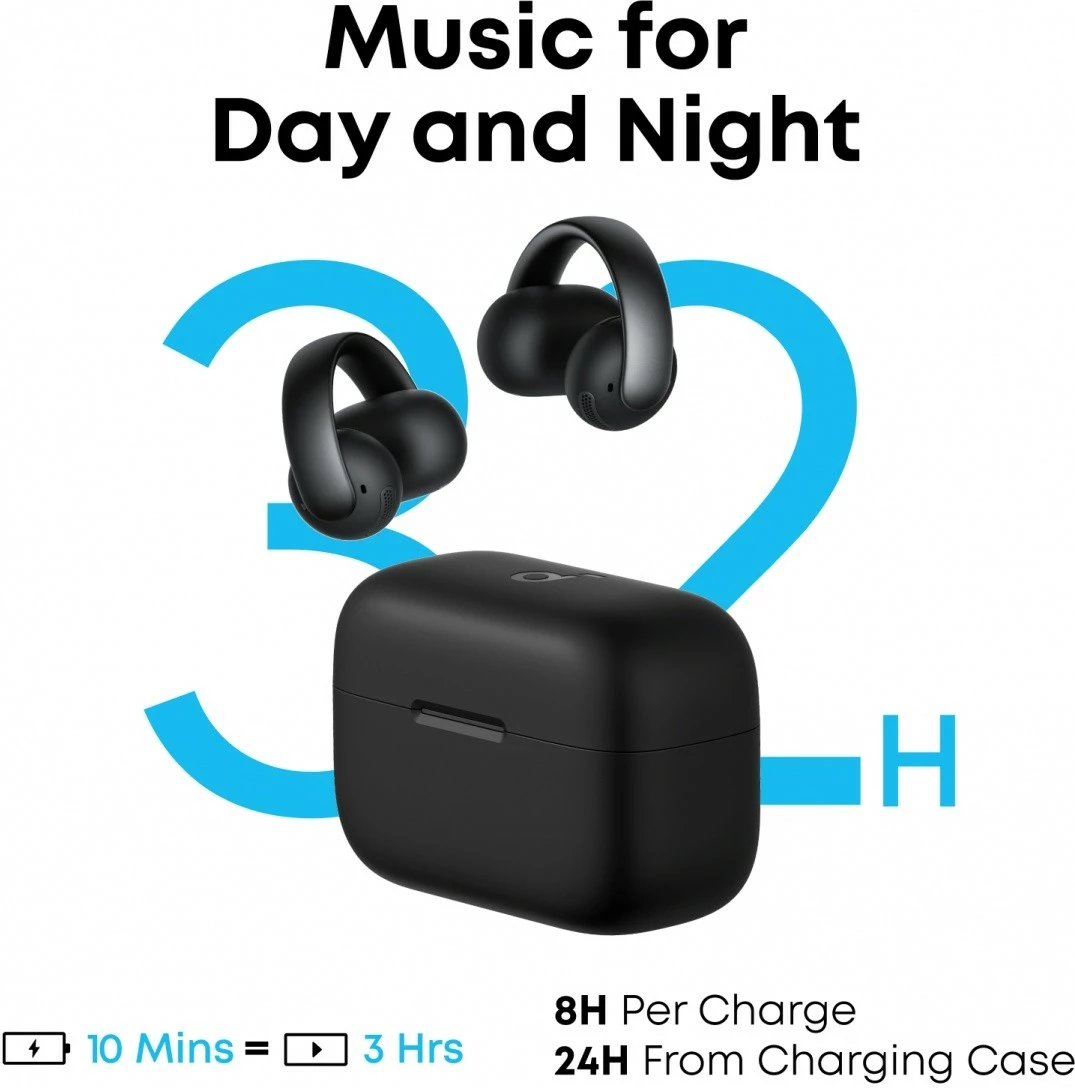 Slušalke Bluetooth z zaponko za uho Anker Soundcore AeroClip A3388G11, Bluetooth 5.4, 24 h baterija s polnilnim ohišjem, mikrofon, USB-C, črne