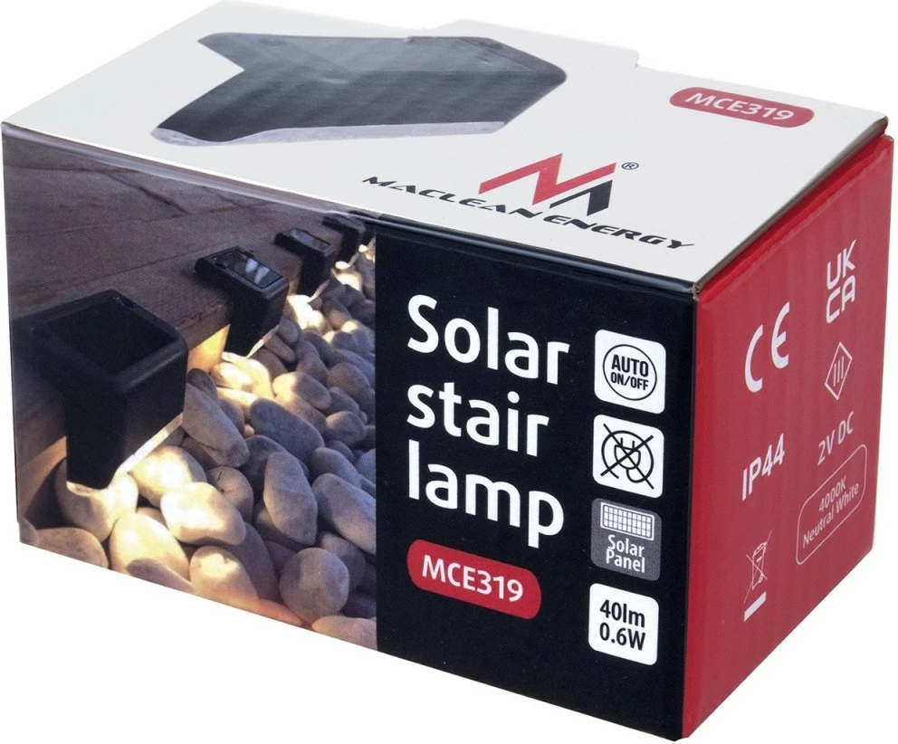 Solarna svetilka za teraso Maclean MCE319, LED, IP44, 4000K, s senzorjem teme, črna
