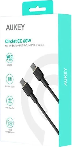 Kabel za hitro polnjenje in prenos podatkov USB-C AUKEY CB-NCC1, 60W, 1 m, črn