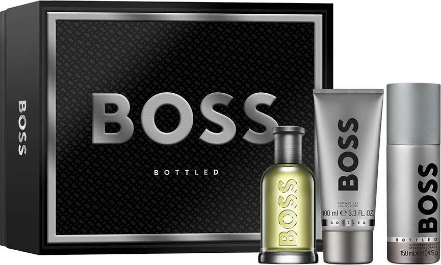 Set toaletna voda 100 ml, gel za prhanje 100 ml, deodorant v spreju 150 ml Hugo Boss Bottled