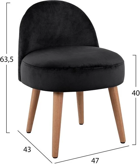 Stol z naslonom Yasmine Črna FH8395.04 Žamet 47x43x63,5cm