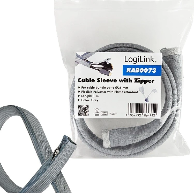 Organizator kablov, 1,0 m x 50 mm, siv — LogiLink