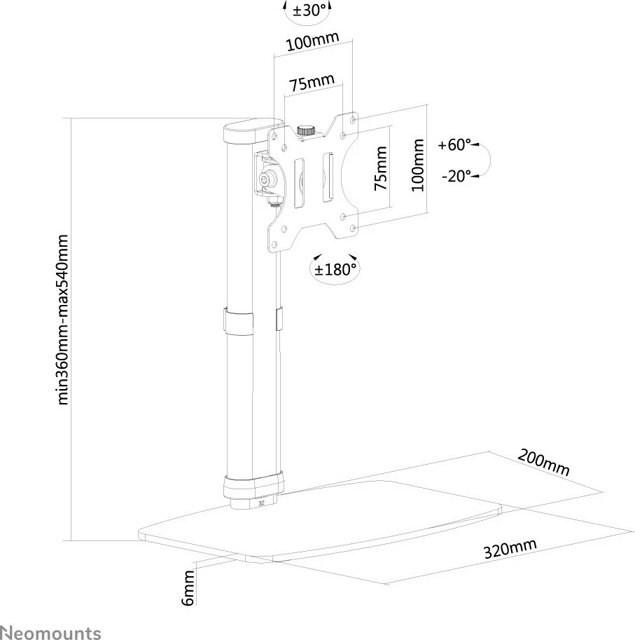 Nosilec za monitor Neomounts FPMA-D890BLACK, do 30 palcev, nastavljanje višine, črn Nosilec za monitor Neomounts FPMA-D890BLACK, do 30 palcev, nastavljanje višine, črn