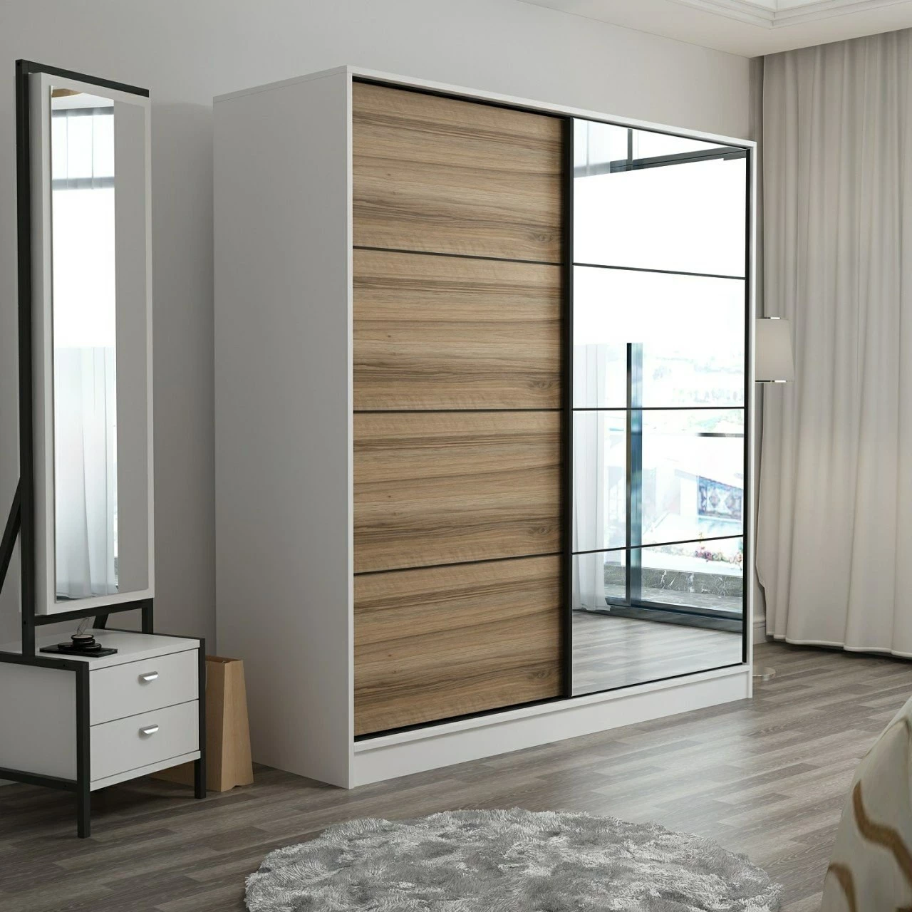 Omara, bela in hrast, 180x190x52 cm - Hanah Home Kale
