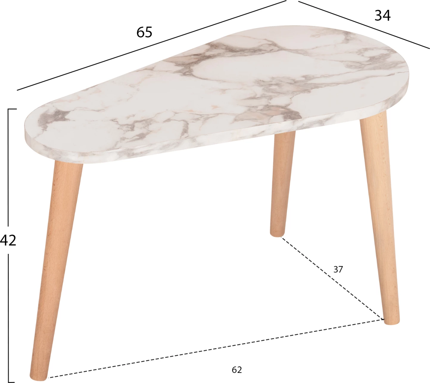 Klubske mizice 2 kosa APRILIA FH18179.03 melamin v naravni in beli marmor-lesene noge v naravni 94x47x47,5Hcm