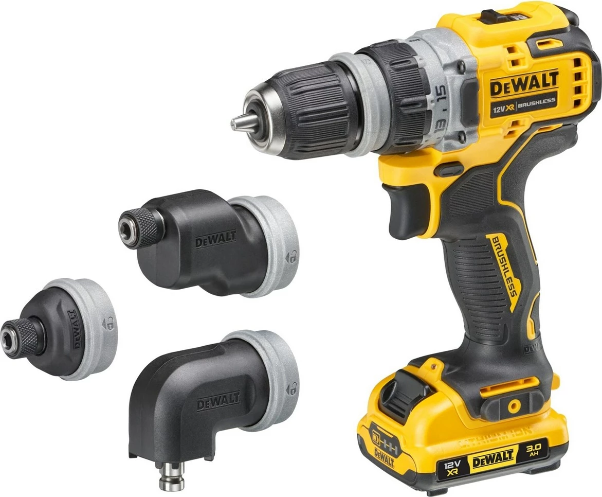 Vrtalnik in vijačnik DeWalt DCD703L2T-QW, 12 V, 3 Ah, 2 bateriji, rumen
