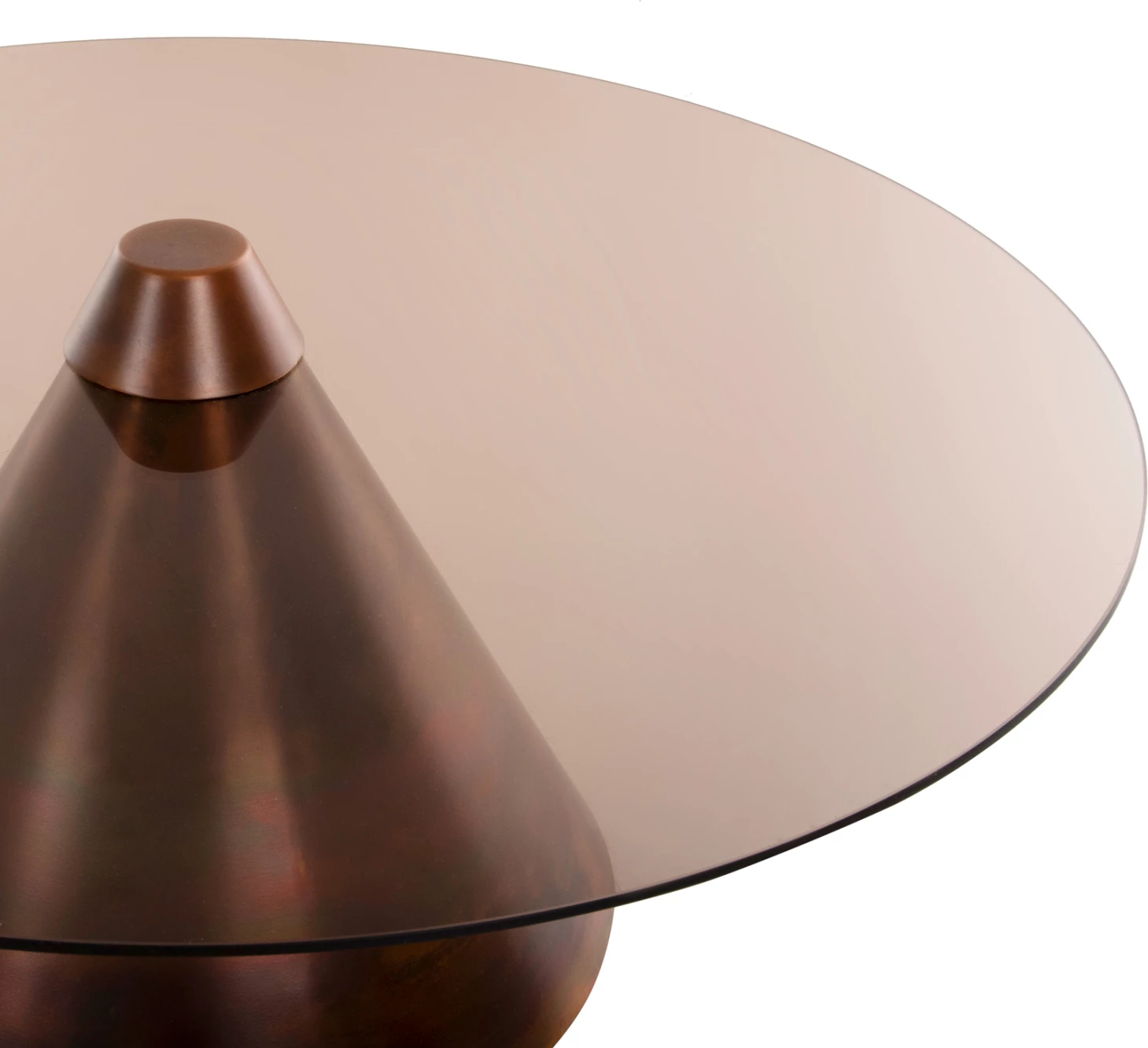 Klubske mizice 2 kosa REBEN FH9676 kovina v barvi žganega bakra-dimljeno steklo Φ80 & Φ60 cm