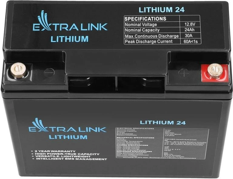 LiFePO4 baterija Extralink EX.30424, 24Ah, 12.8V, črna