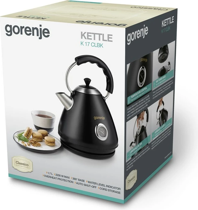 Električni čajnik Gorenje K17CLBK, 1,7 L, 2200 W, črn