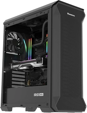 Kasa Natec Genesis Irid 505F, Midi Tower, ATX/Micro ATX/Mini ITX, 5 ventilatorjev, stekleno okno, črna