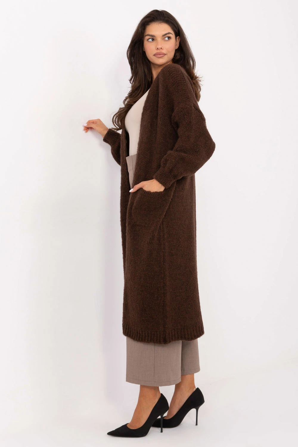 Dolgi pulover za ženske Italy Moda 218426, rjav
