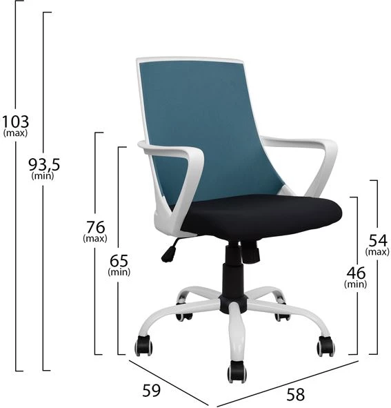 Pisarniški stol FH1053.06 Modra z mrežo in kovinsko osnovo 58x59x103 cm