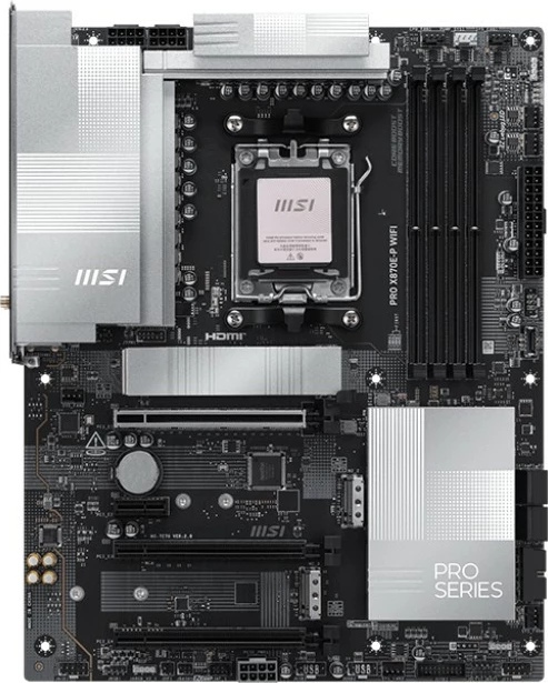 Matična plošča MSI PRO X870E-P WIFI, podnožje AM5, ATX, DDR5, Wi‑Fi 7, srebrna
