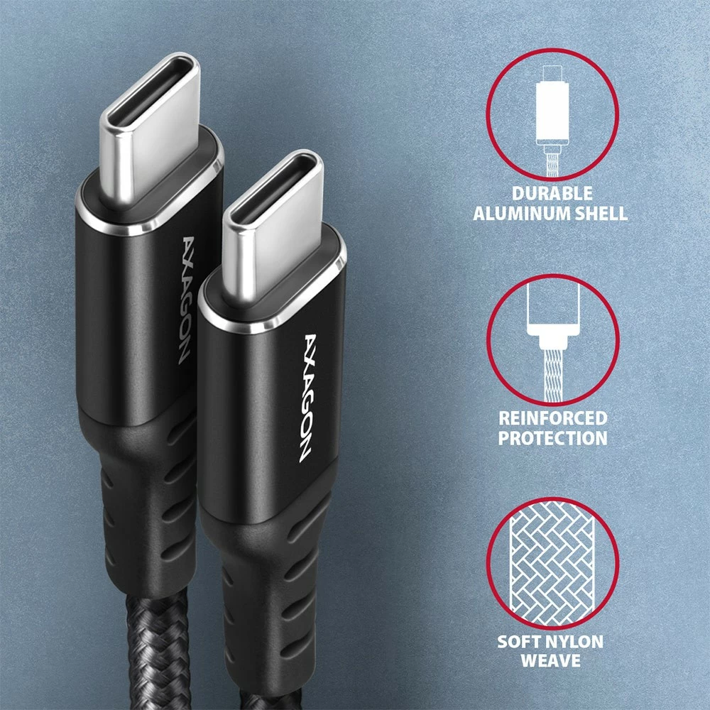 USB-C kabel AXAGON BUCM-CM15AB, 1,5 m, PD 60W, 3A, črn USB-C kabel AXAGON BUCM-CM15AB, 1,5 m, PD 60W, 3A, črn