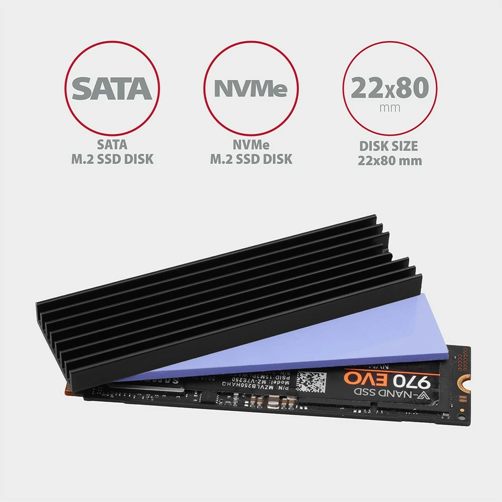 Pasivni radiator za SSD M.2, alumin, 22x80 mm, črn, AXAGON CLR-M2L6 Pasivni radiator za SSD M.2, alumin, 22x80 mm, črn, AXAGON CLR-M2L6