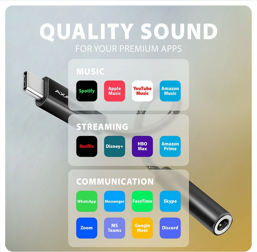 Zunanja zvočna kartica USB-C na 3,5 mm, DAC 32-bit/384 kHz, črna, AXAGON ADA-HC Zunanja zvočna kartica USB-C na 3,5 mm, DAC 32-bit/384 kHz, črna, AXAGON ADA-HC