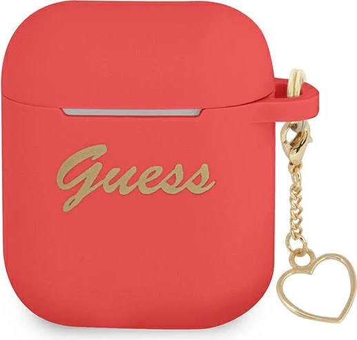 Ovitek za AirPods 1/2, Guess Charm Heart Collection, silikon, rdeč