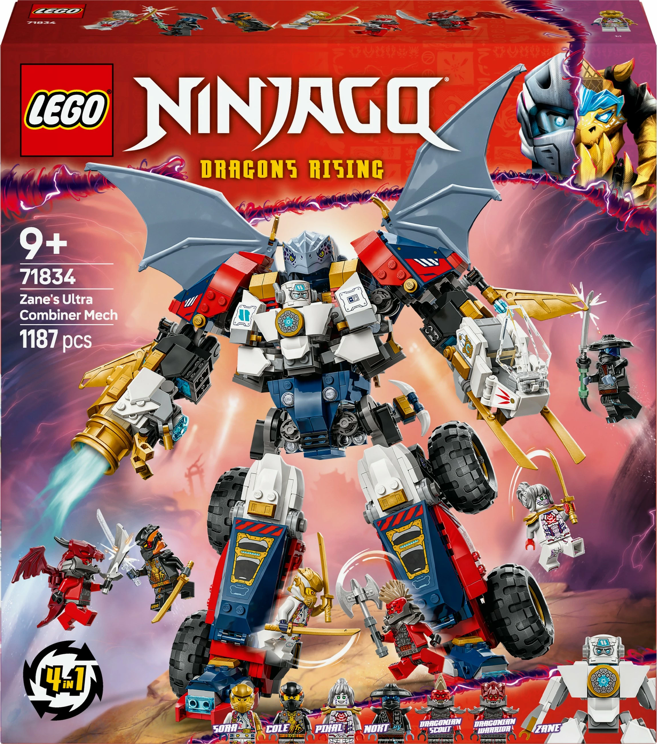 Set za gradnjo Zanejev Ultra Combiner Mech LEGO NINJAGO 71834, 1187 kosov, večbarven