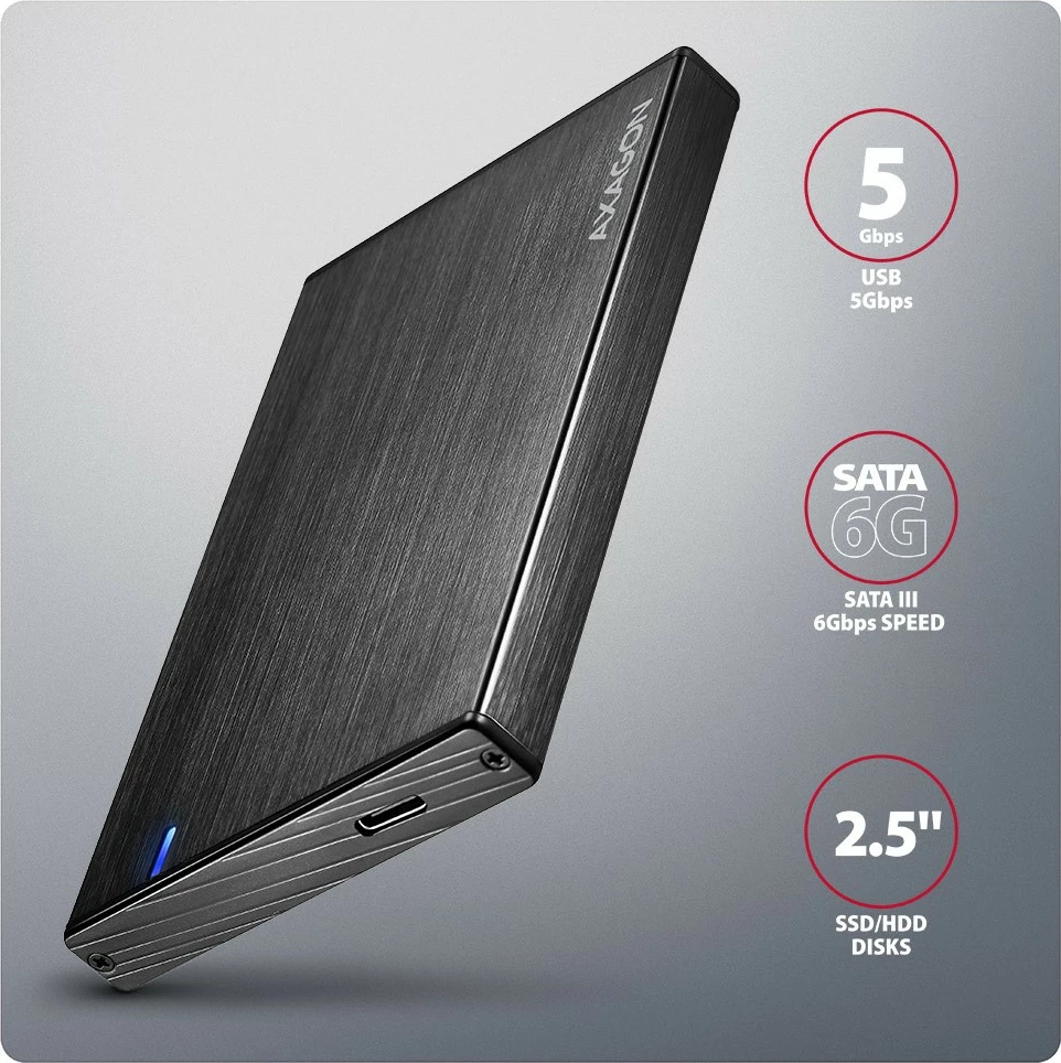 Računalniško ohišje za zunanje diske AXAGON EE25-XA6C, 2,5", USB-C 3.2 Gen 1, aluminij, črno Računalniško ohišje za zunanje diske AXAGON EE25-XA6C, 2,5", USB-C 3.2 Gen 1, aluminij, črno