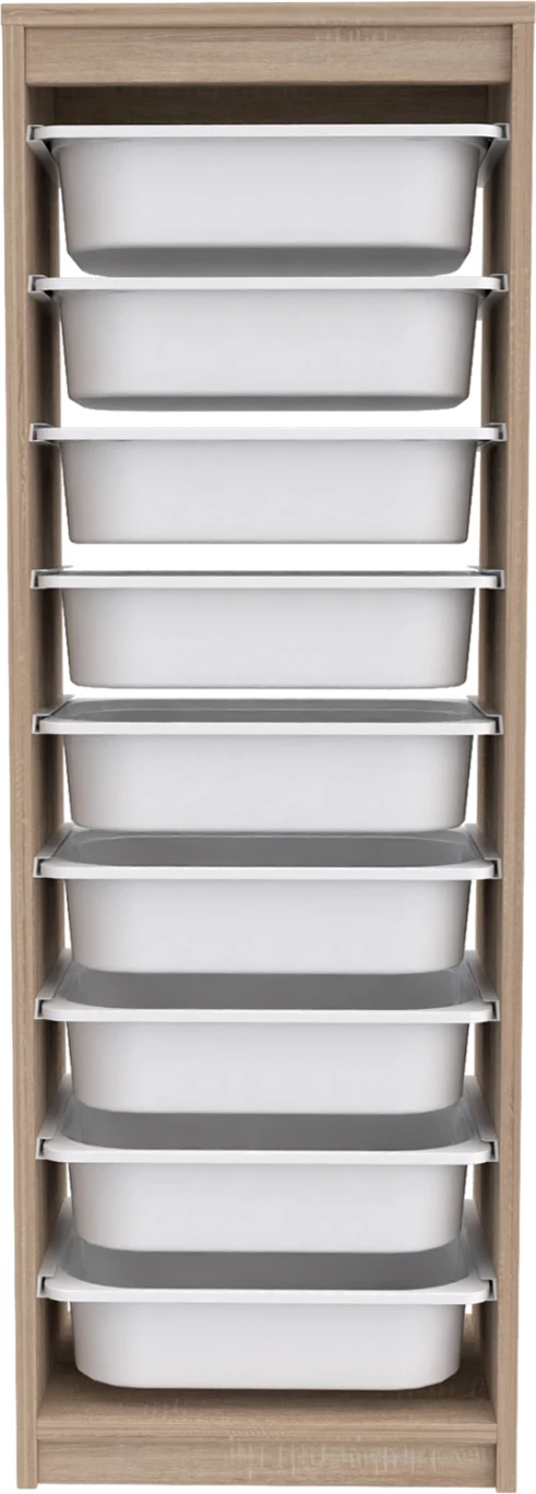 Visok predalnik SANI FH18203.03 iz melamina v barvi sonama z 9 belimi plastičnimi predali 45,5x29,6x125H cm