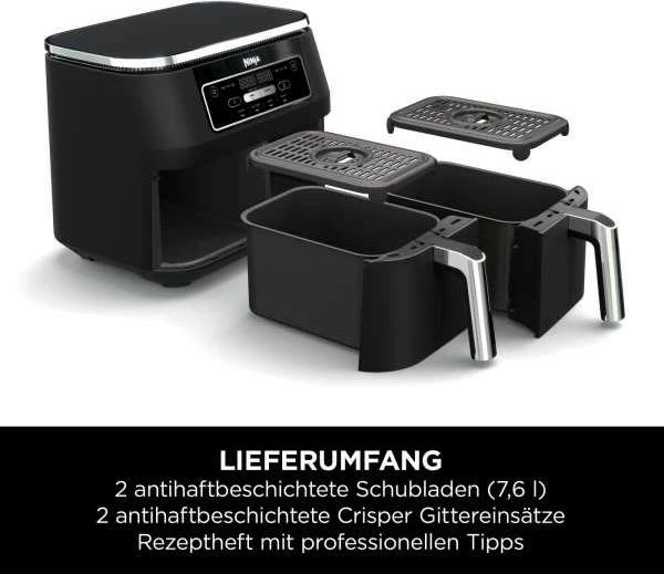 Air fryer Ninja Foodi AF200EU, 7,6 L, 2 košari, 2400 W, črn