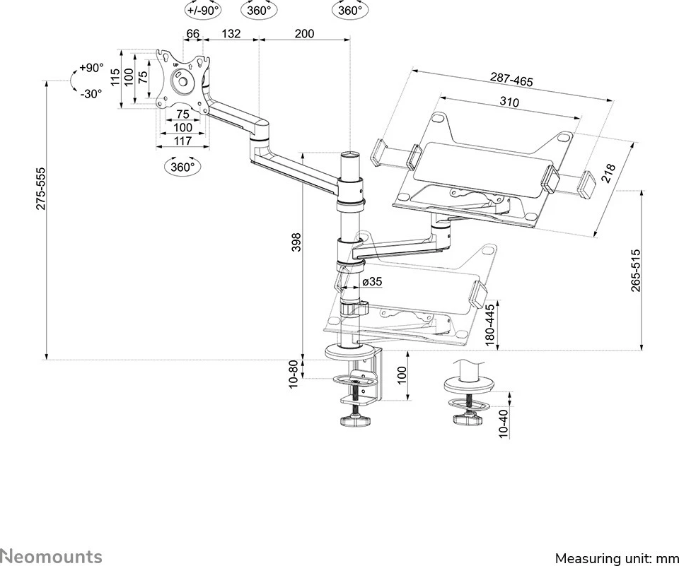 Nagibno ročno držalo za mizo za monitor in prenosnik, Neomounts DS20-425BL2, 27", črno Nagibno ročno držalo za mizo za monitor in prenosnik, Neomounts DS20-425BL2, 27", črno