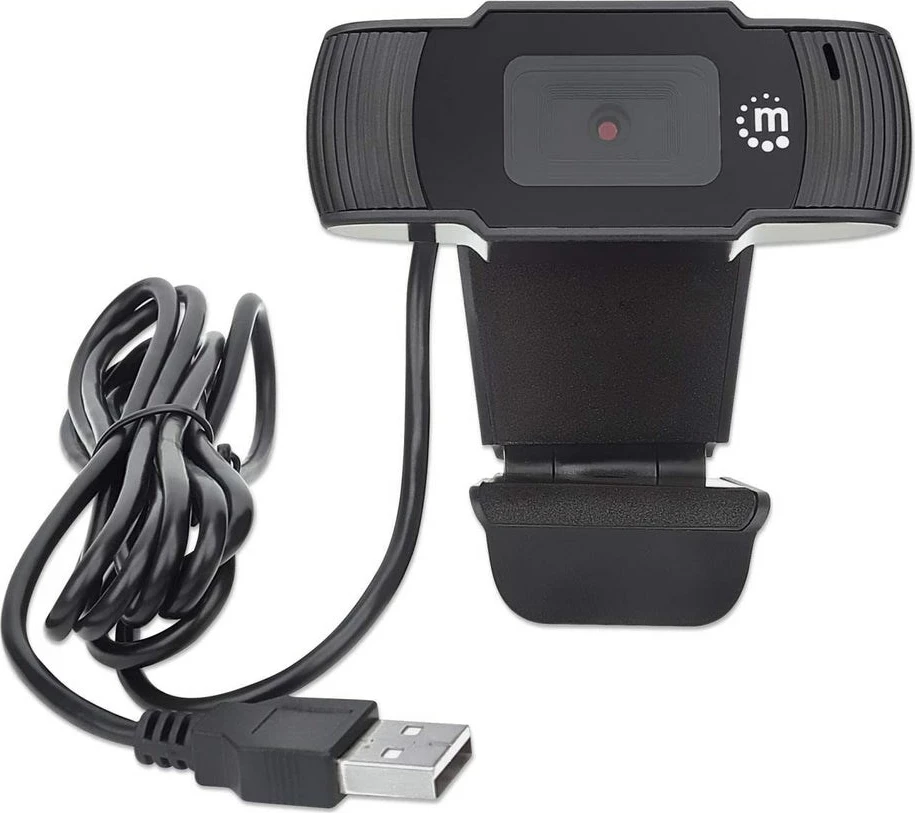 USB kamera, 2 MP, 1080p, z vgrajenim mikrofonom, črna — Manhattan