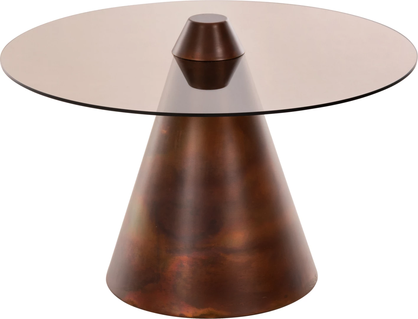 Klubske mizice 2 kosa REBEN FH9676 kovina v barvi žganega bakra-dimljeno steklo Φ80 & Φ60 cm