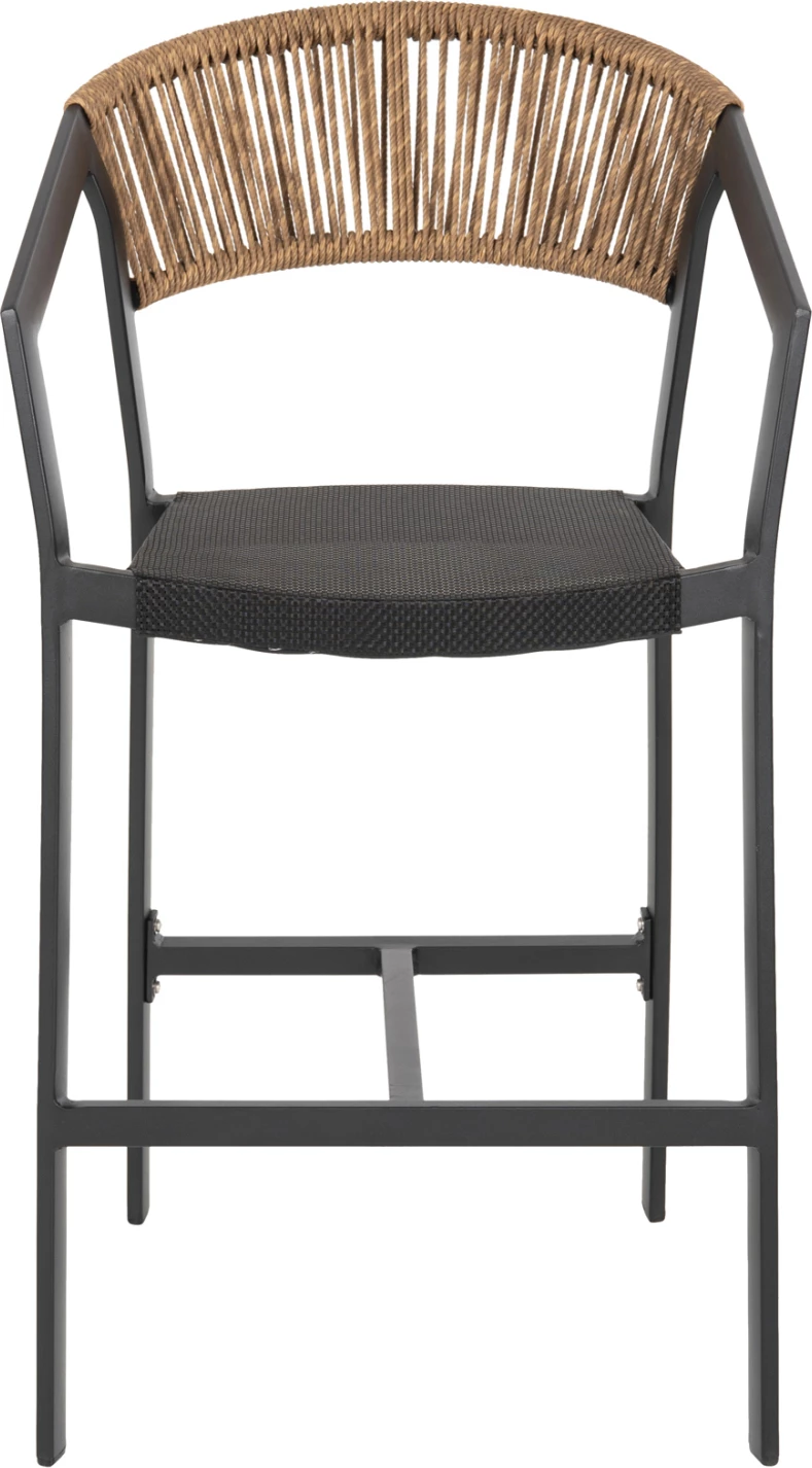 Barski stol iz aluminija črne barve FH5892.15 srednje višine črna tekstilna tkanina in bež ratan 56,5x57x99,5 cm