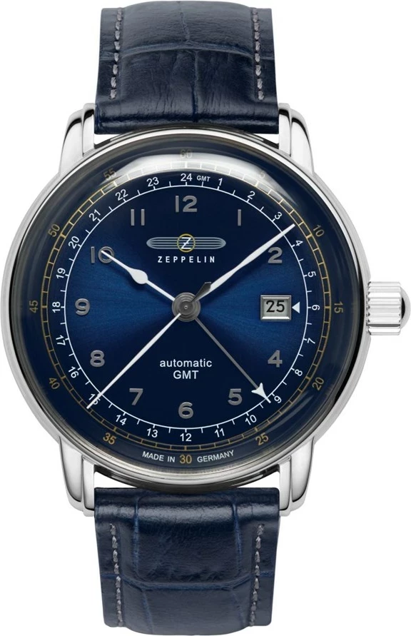 Samodejna ura GMT Zeppelin LZ129 7668-3, modra