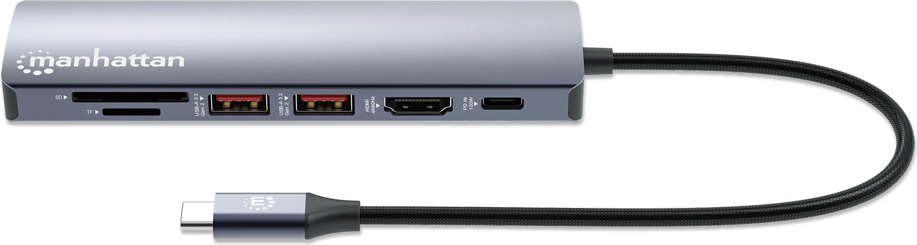 Docking postaja 7-v-1 MANHATTAN, USB-C, 1x HDMI, 2x USB 10 Gb/s, srebrna
