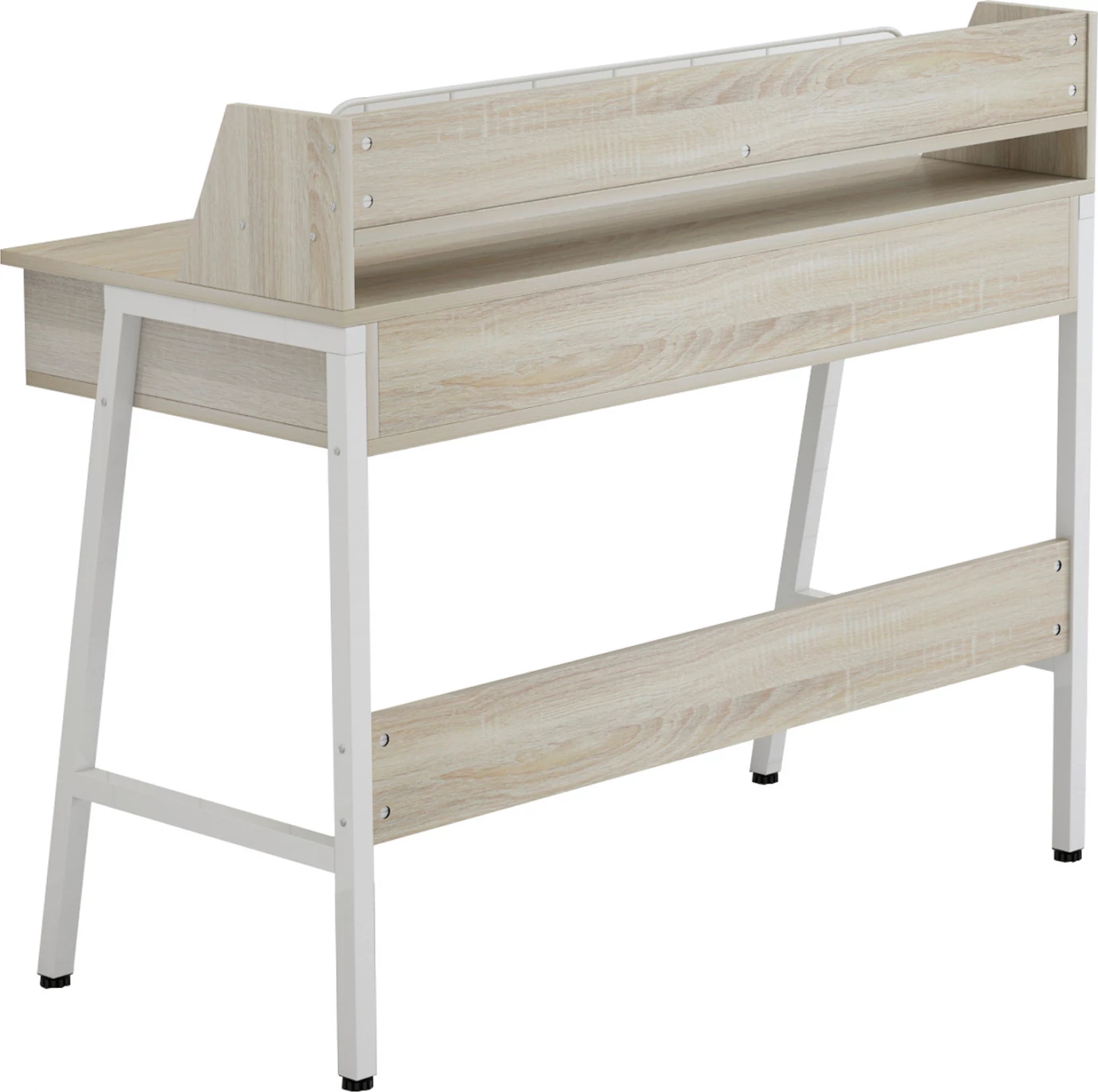 Pisarnaška miza FH2129.01 iz melamina v sonoma in beli barvi z belim kovinskim okvirjem 104Χ48Χ89Hcm