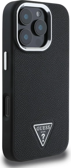 Ohišje z elegantno teksturo Guess Grained Triangle MagSafe za iPhone 16 Pro Max 6,9", črno