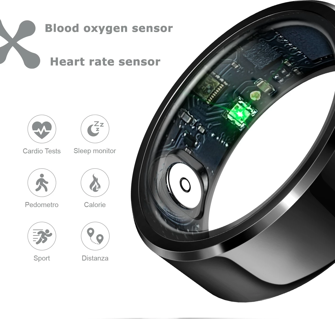 Pametni prstan Techmade TM-NEXA-BK8, 17.7 mm, črn s polnilno škatlico