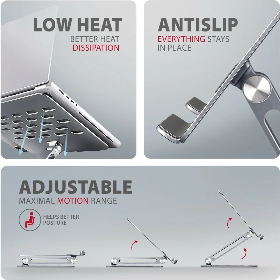 Nastavljiv aluminijast nosilec za prenosnik 10–16", AXAGON STND-LQ, siv Nastavljiv aluminijast nosilec za prenosnik 10–16", AXAGON STND-LQ, siv