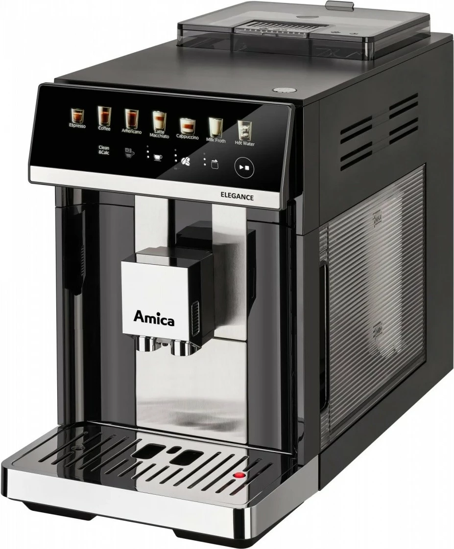 Aparat za espresso, 15 bar, 1725 W, jekleni mlinček 5 stopenj, rezervoar za vodo 1,8 L, zbiralnik za kavo 250 g, mlečni sistem, črn, Amica Elegance CM 7011