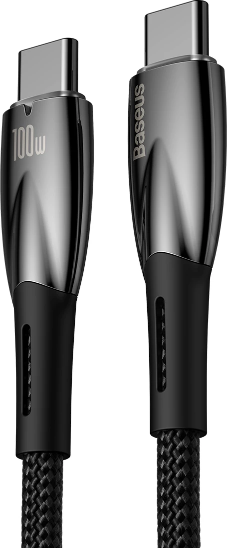 Hitri polnilni kabel Baseus Glimmer Series USB-C, 2 m, 100 W, 480 Mbps, črn