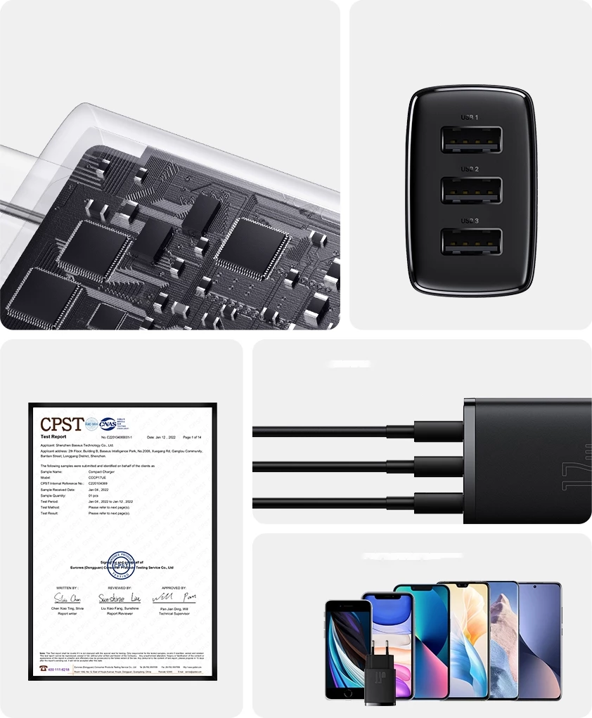 Stenski polnilec Baseus CCXJ020102, 3x USB, 17W, bel