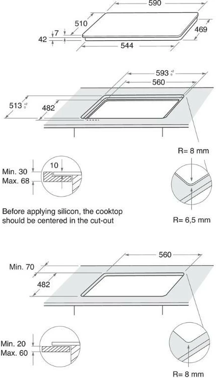 Plinska kuhalna plošča Whirlpool AKT625WH, 4 kuhališča, steklo, bela