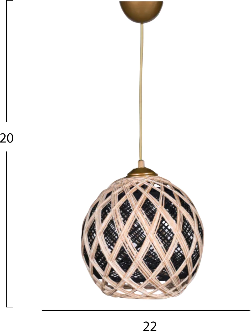 Stropna viseča svetilka v bež in črni vrvi 22x18x20Y εκ.FH7644.01