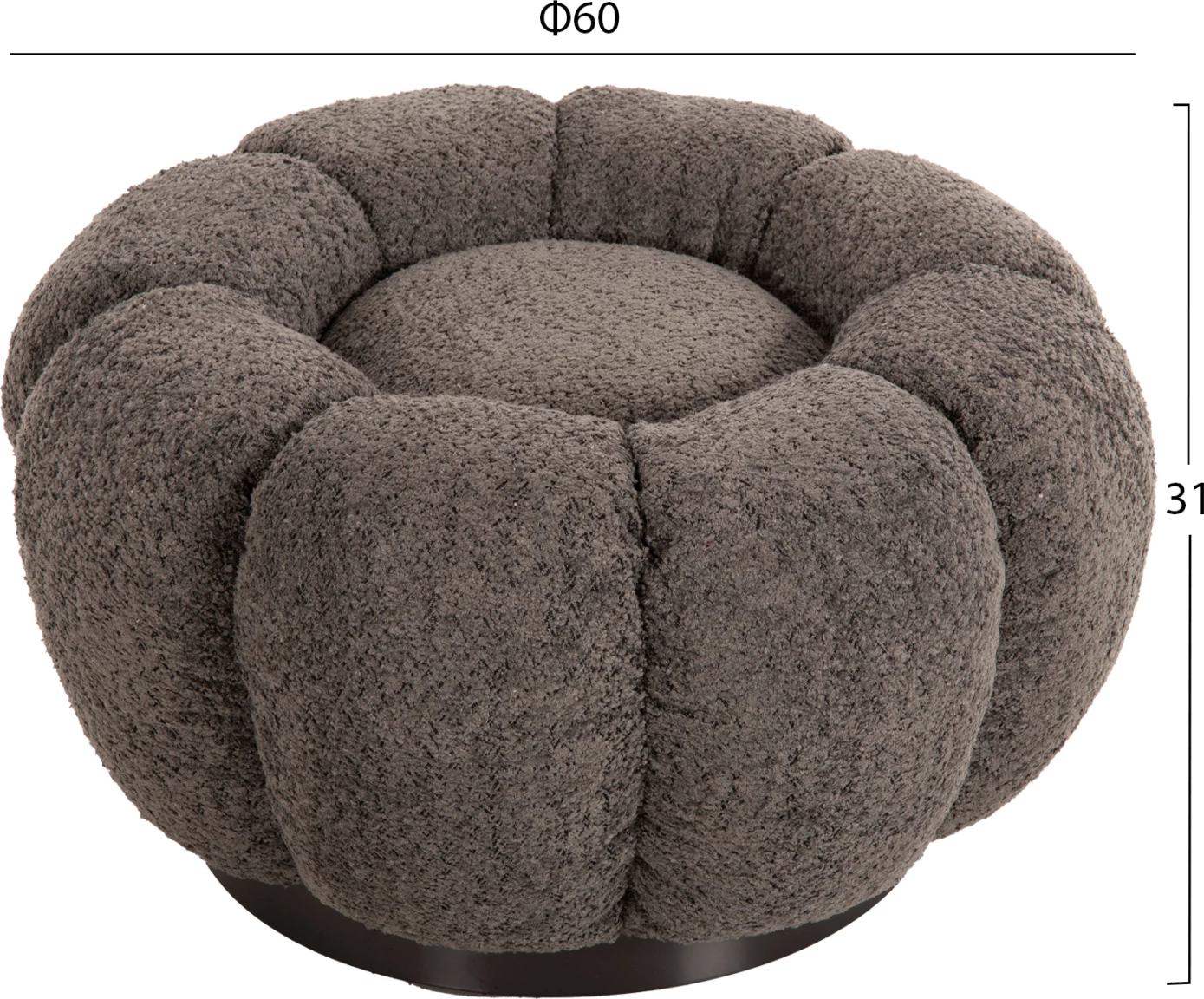 Okrogli stol KRIPP FH9602.01 sivo boucle-črna kovinska osnova Φ60x31Hcm