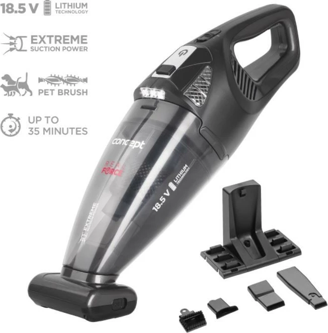 Ročni sesalnik, brezžičen Concept VP4380, 0,45 L, 18,5 V, črn, z dodatki Ročni sesalnik, brezžičen Concept VP4380, 0,45 L, 18,5 V, črn, z dodatki