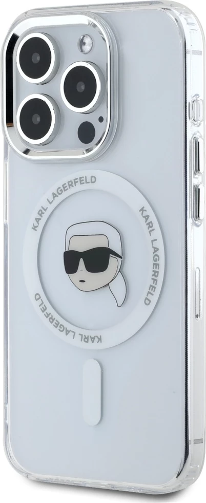 Ovitek IML z metalnim motivom Karl Head, MagSafe za iPhone 15 Pro, Karl Lagerfeld, bel
