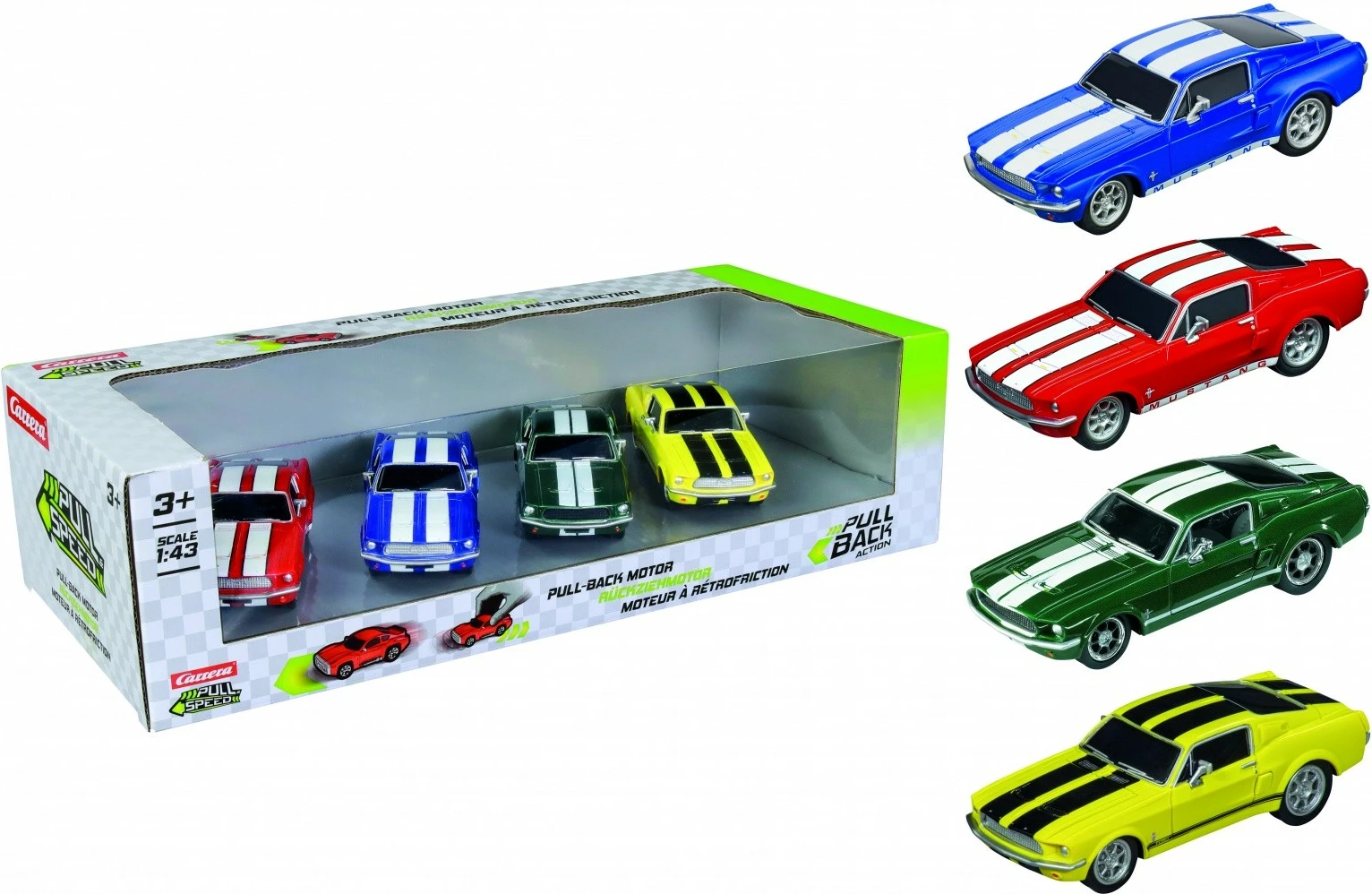 Set igračk avtomobilov 1:43, 4 kosi, večbarven, Carrera Ford Mustang '67