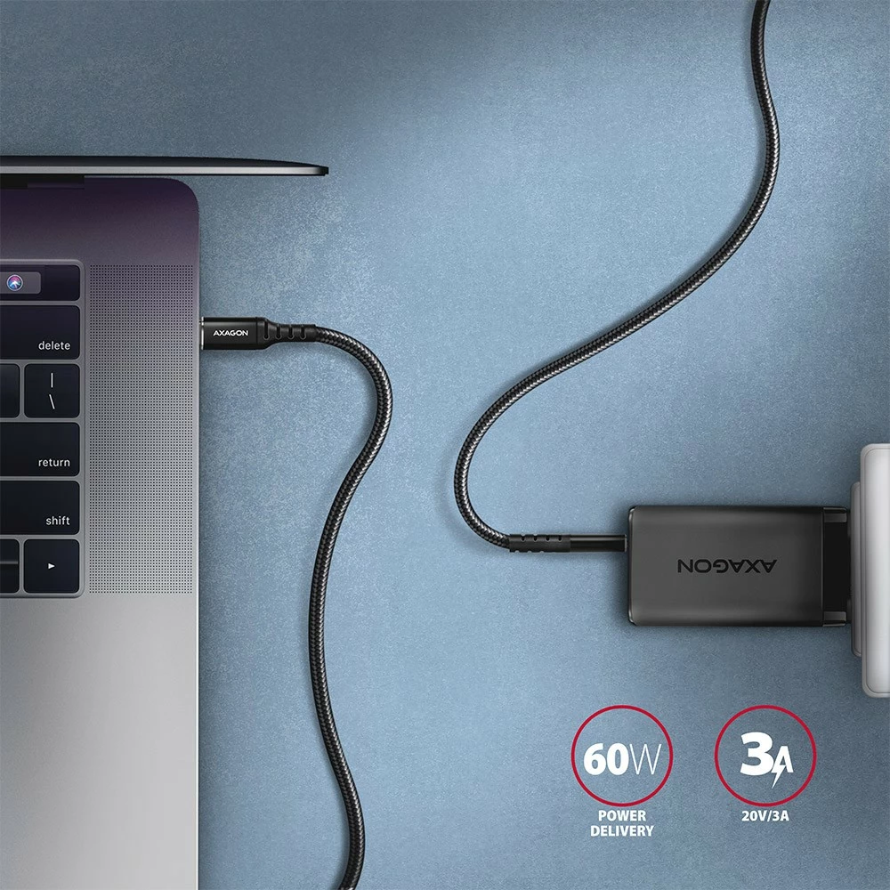 USB-C kabel AXAGON BUCM-CM15AB, 1,5 m, PD 60W, 3A, črn USB-C kabel AXAGON BUCM-CM15AB, 1,5 m, PD 60W, 3A, črn