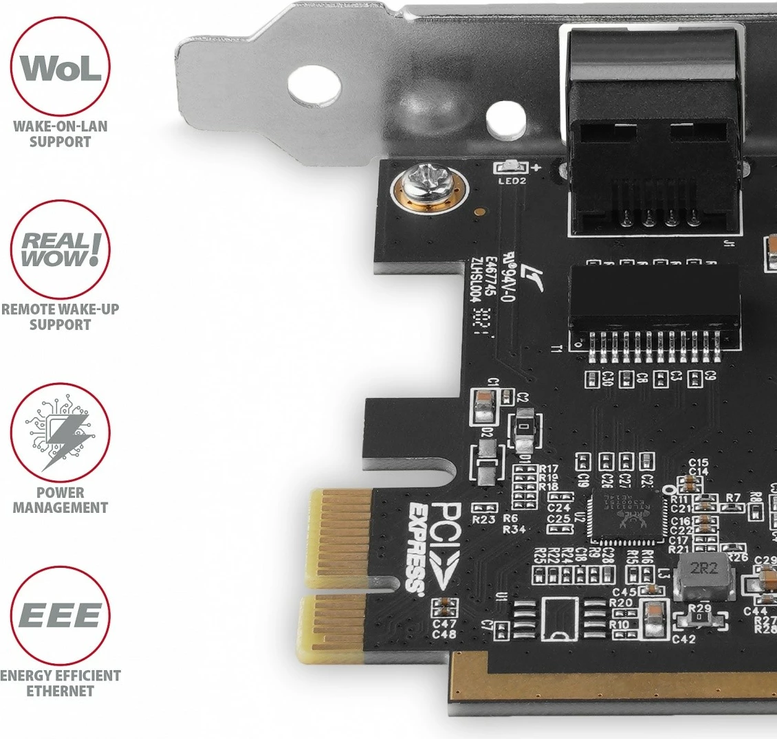 Omrežna kartica AXAGON PCEE-GRF, PCIe, 1x Gigabit Ethernet, Realtek RTL8111E/F, z običajnim in nizkoprofilnim nosilcem Omrežna kartica AXAGON PCEE-GRF, PCIe, 1x Gigabit Ethernet, Realtek RTL8111E/F, z običajnim in nizkoprofilnim nosilcem