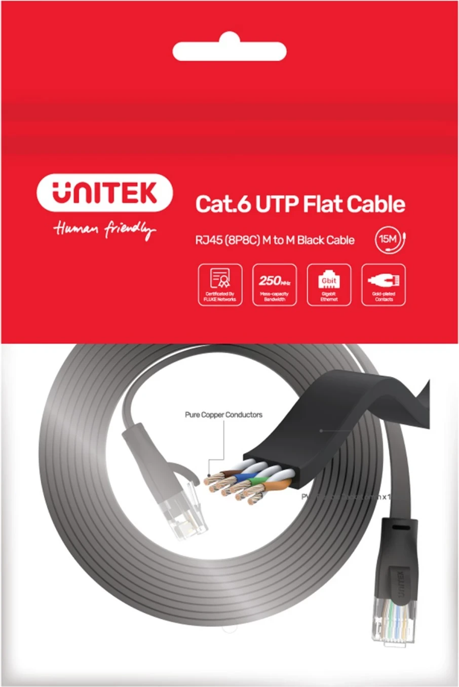 Ethernet kabel Cat.6, Unitek, črn