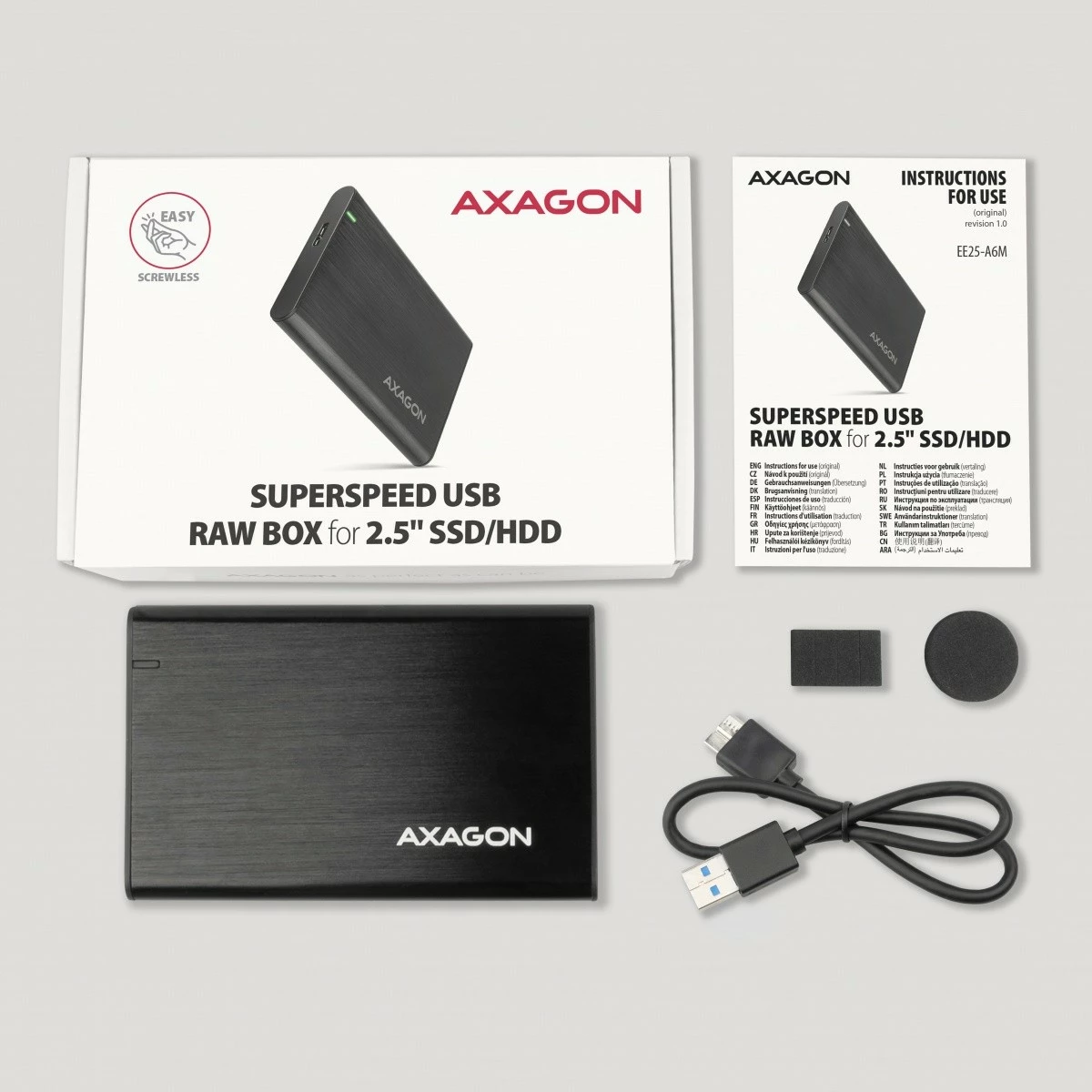 Računalniško ohišje za HDD/SSD 2,5", USB 3.2 Gen 1, aluminij, karbon, AXAGON EE25-A6M Računalniško ohišje za HDD/SSD 2,5", USB 3.2 Gen 1, aluminij, karbon, AXAGON EE25-A6M
