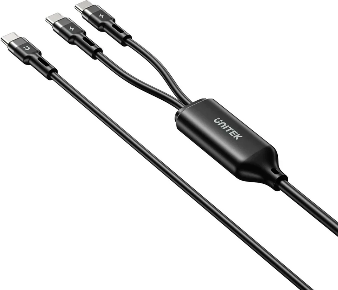 Kabel USB-C 2 v 1, PD 100 W, silikon, 1,8 m, črn Unitek